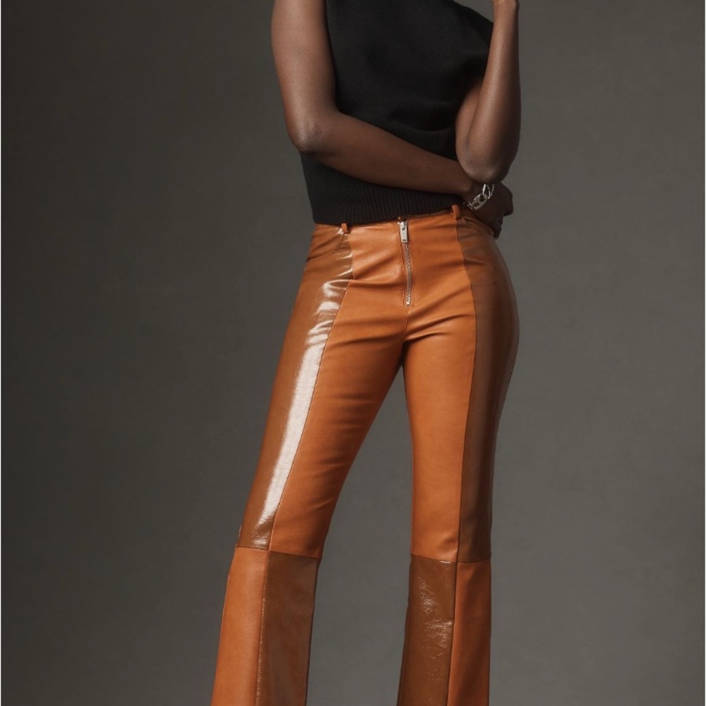 Brown Leather Flare Pants